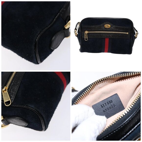 GUCCI Sherry Line Shoulder Bag Suede Navy Gold - Picture 11 of 14